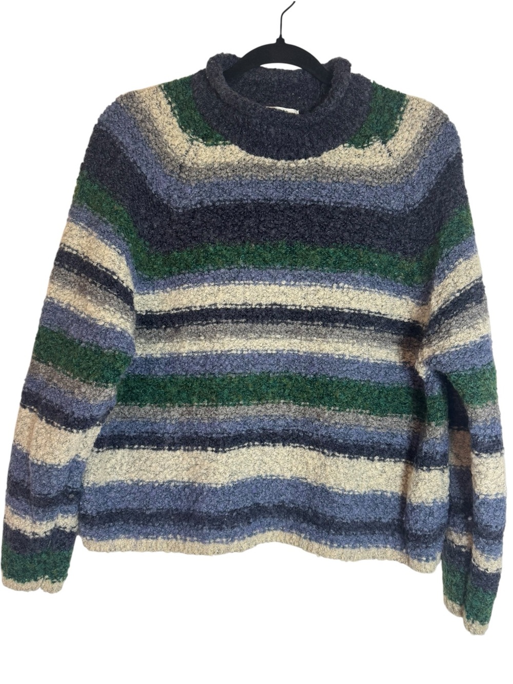 Exclusive Imports Textured Knit Wool Blend Large Sweater in Blue, Green & Cream